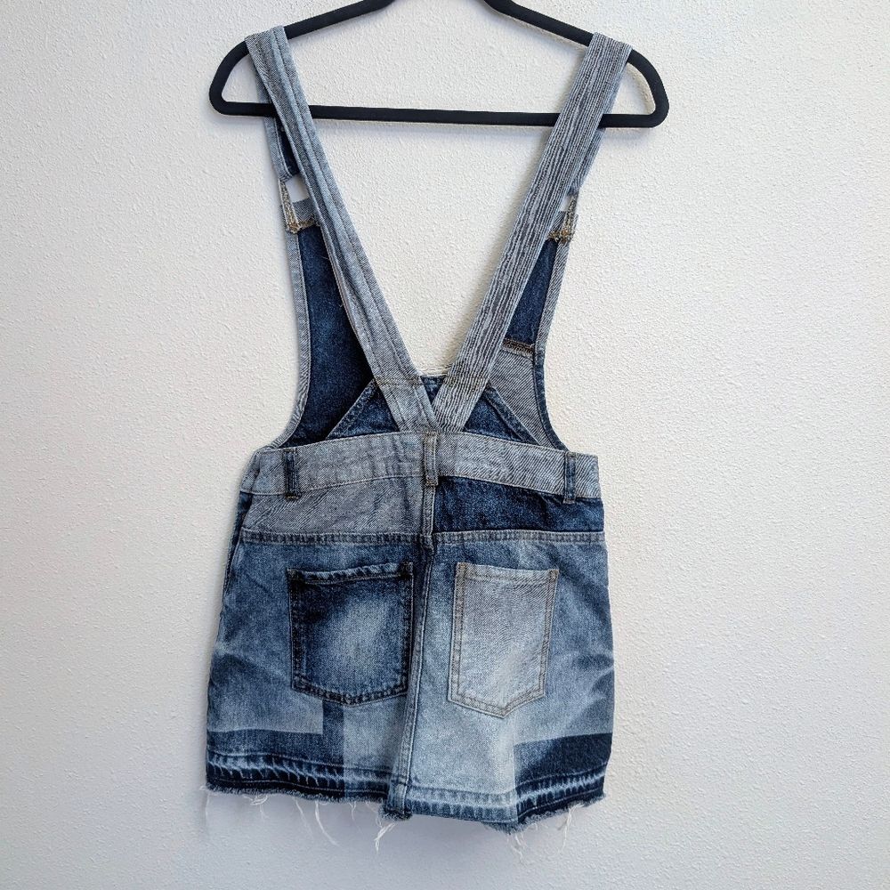 Free People Patchwork Blues Blue Denim Pinafore Dress Size 2 - Picture 5 of 7